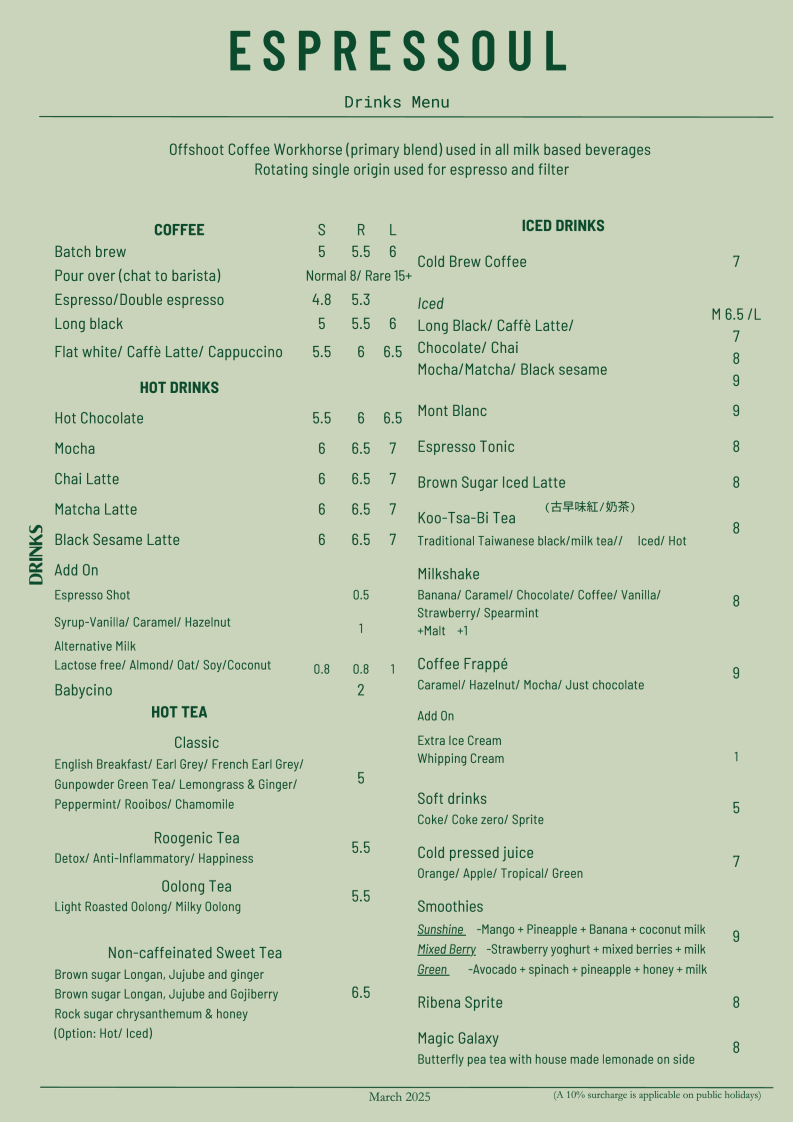 Menu, Espressoul Coffee & Kitchen
