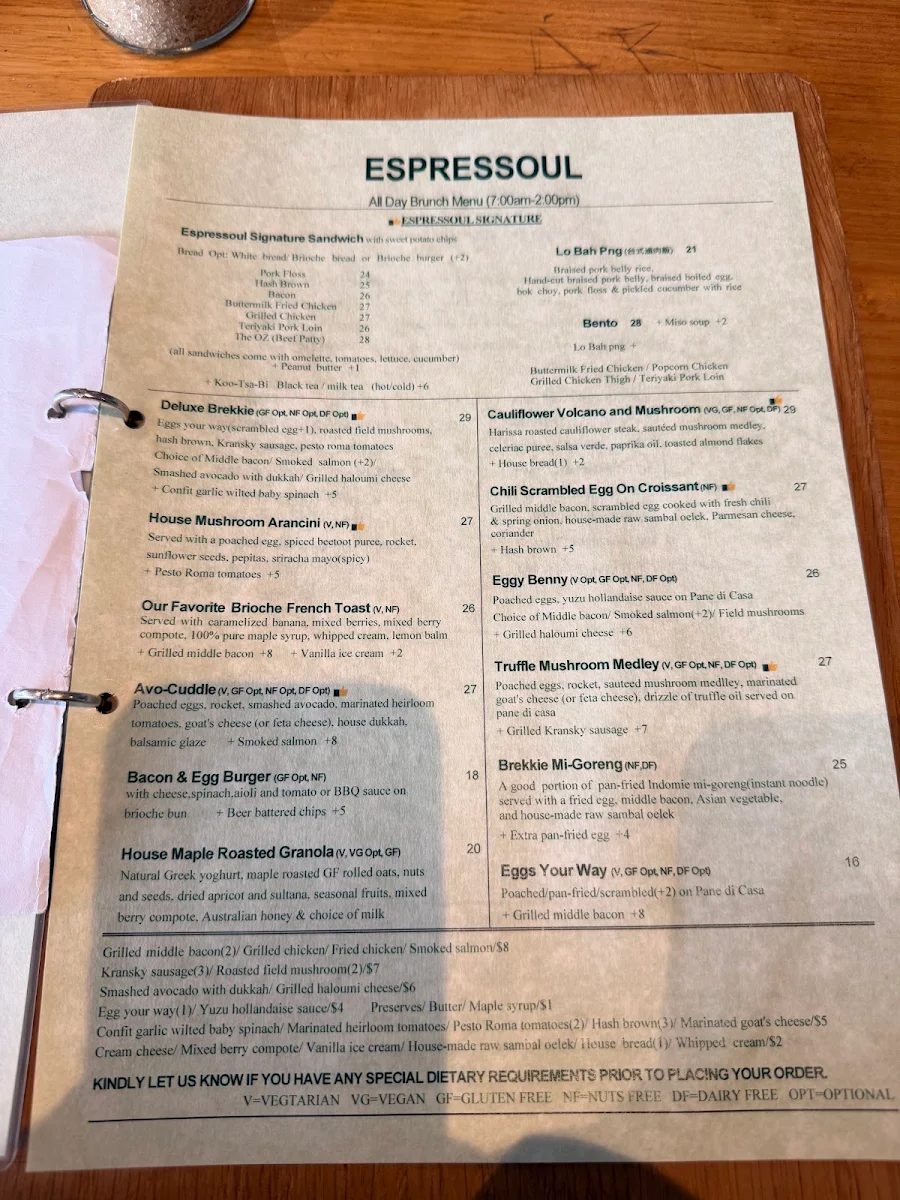 Menu, Espressoul Coffee & Kitchen