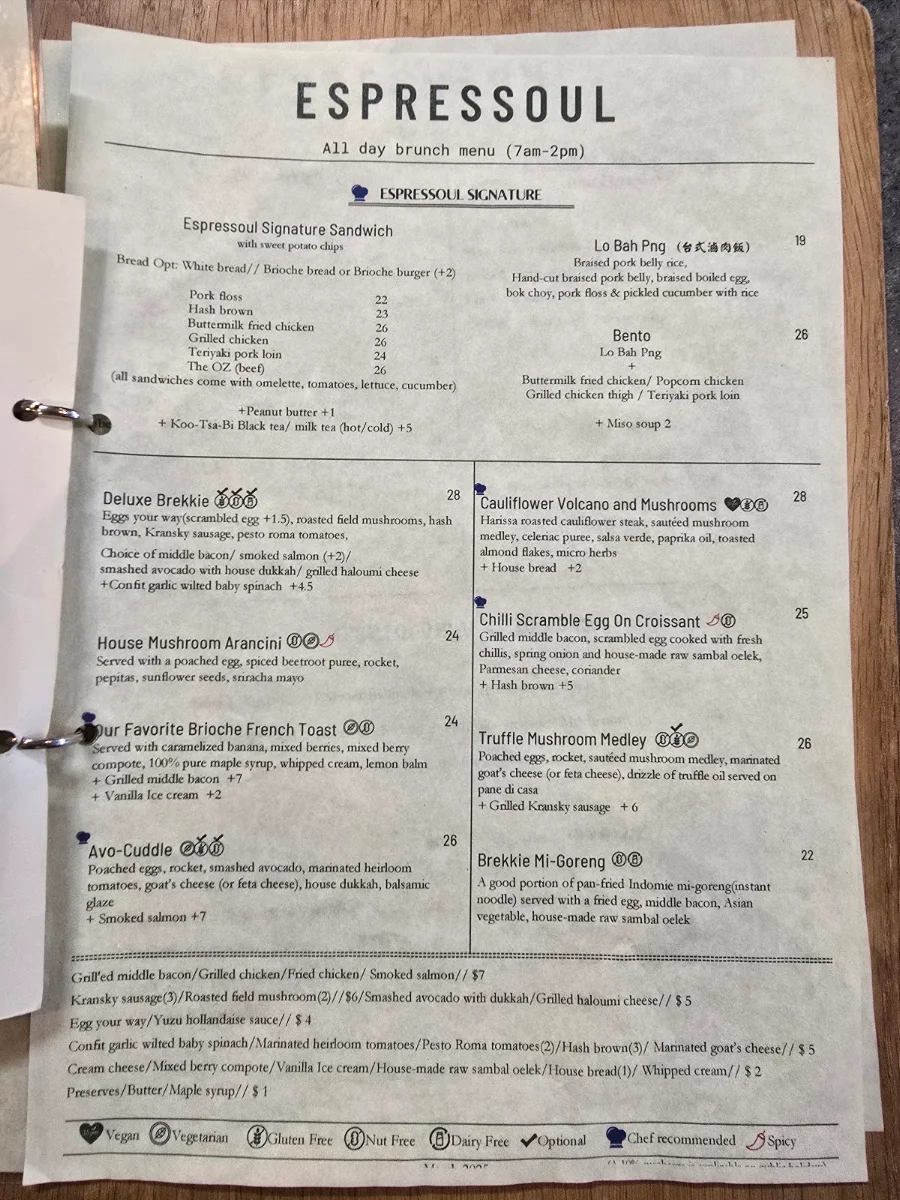 Menu, Espressoul Coffee & Kitchen