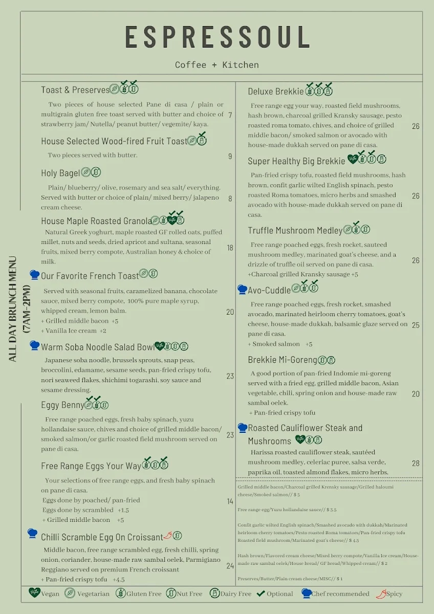 Menu, Espressoul Coffee & Kitchen