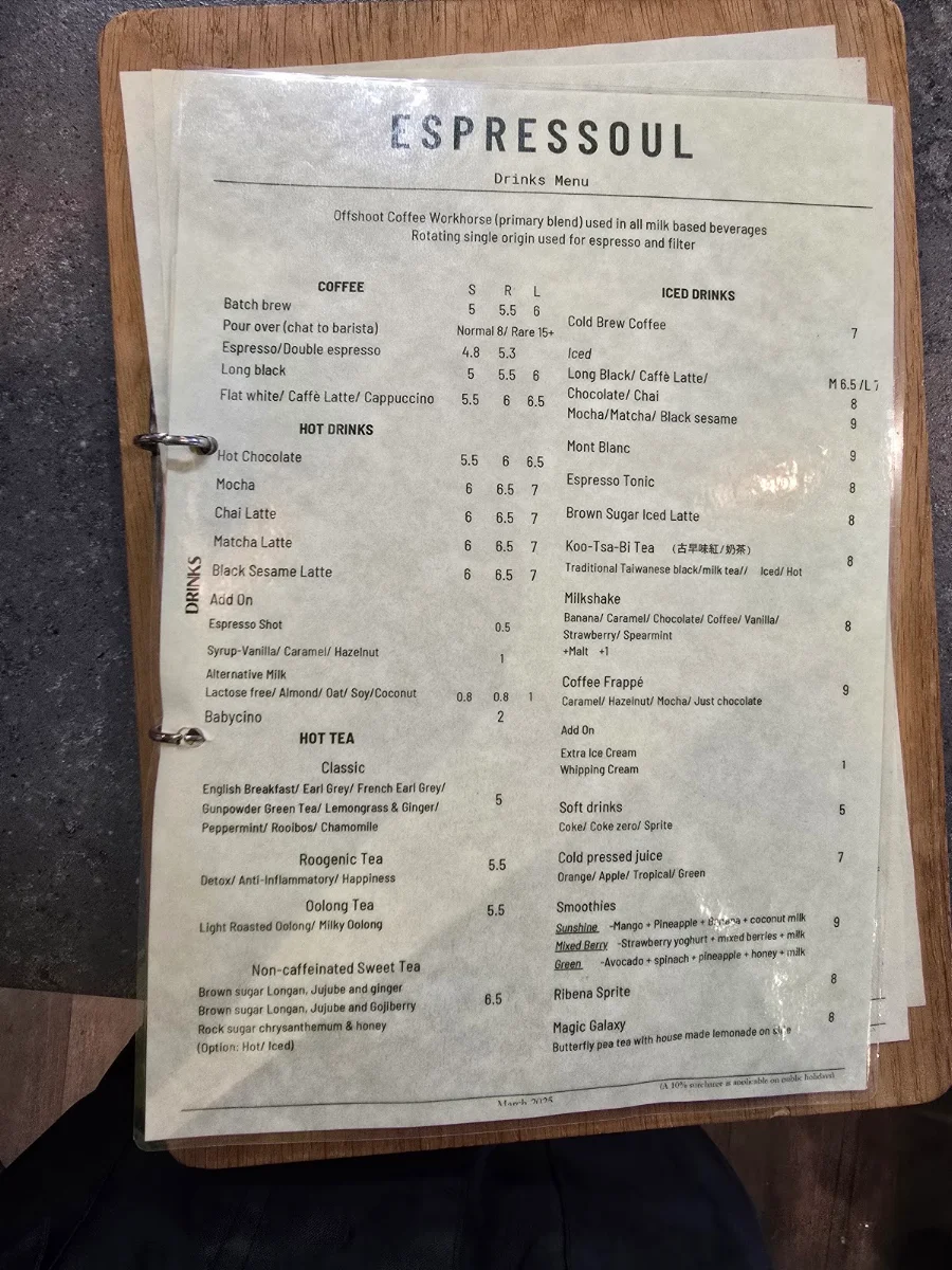 Menu, Espressoul Coffee & Kitchen