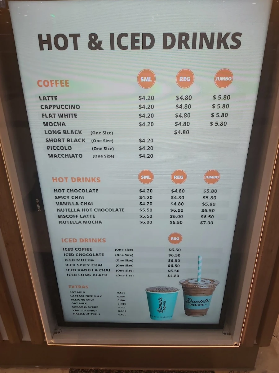 Menu, Daniel's Donuts Parkmore