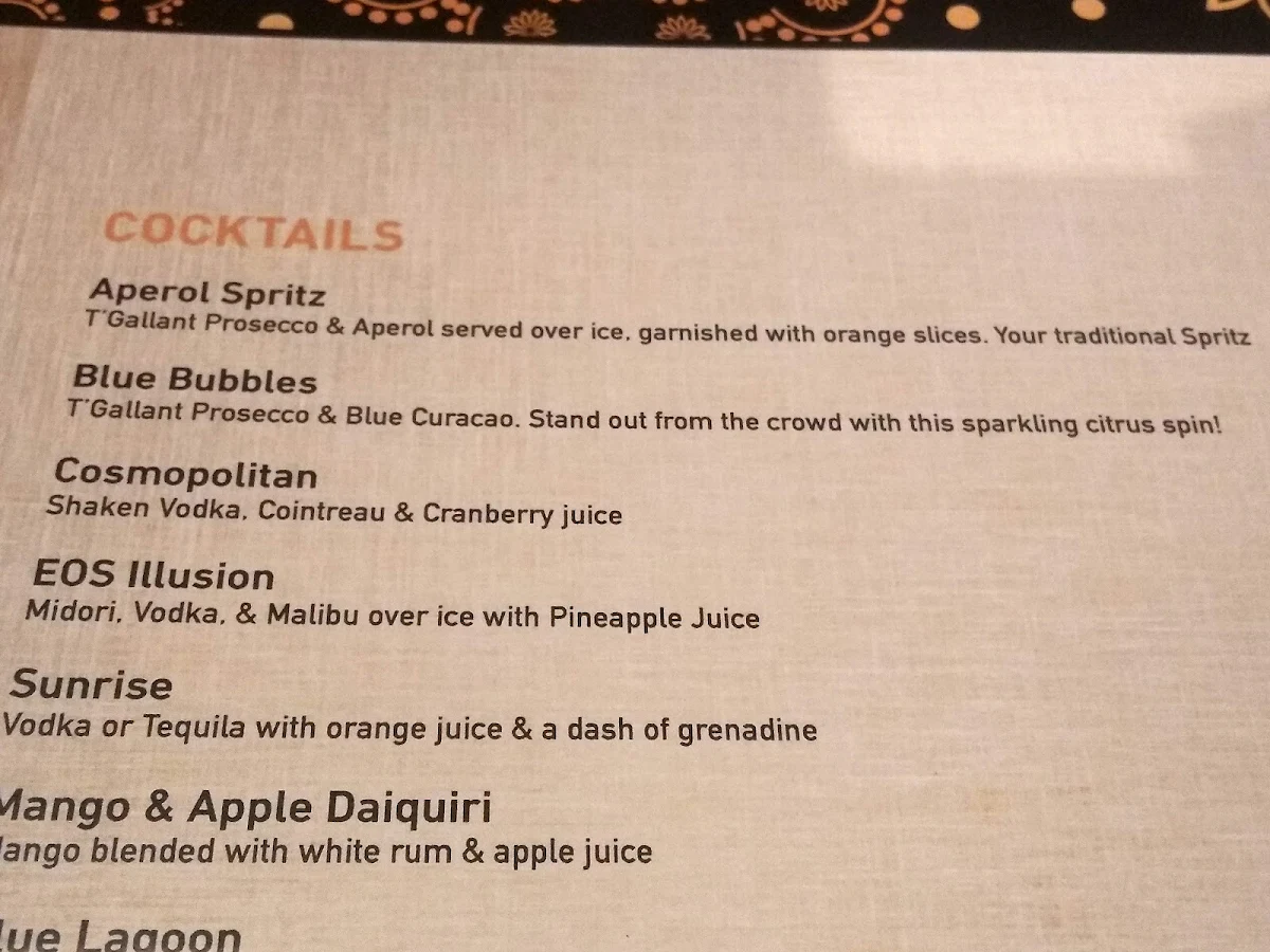 Menu, Eos Greek Tavern