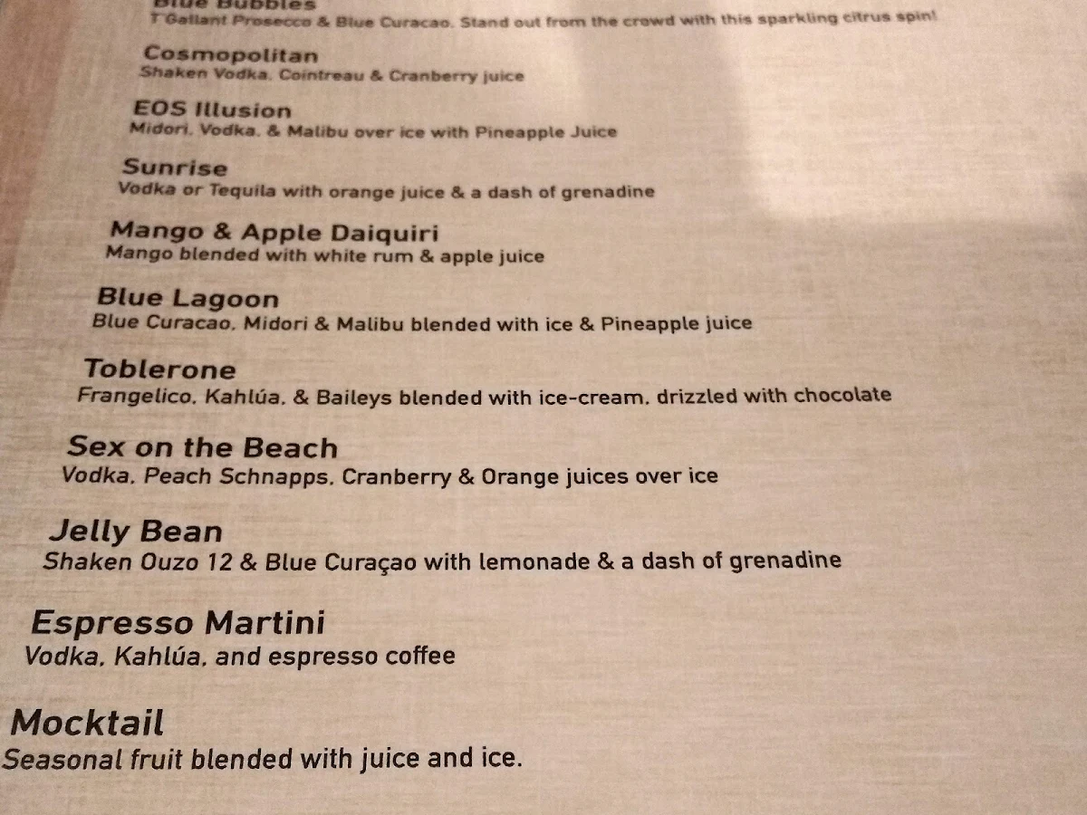Menu, Eos Greek Tavern