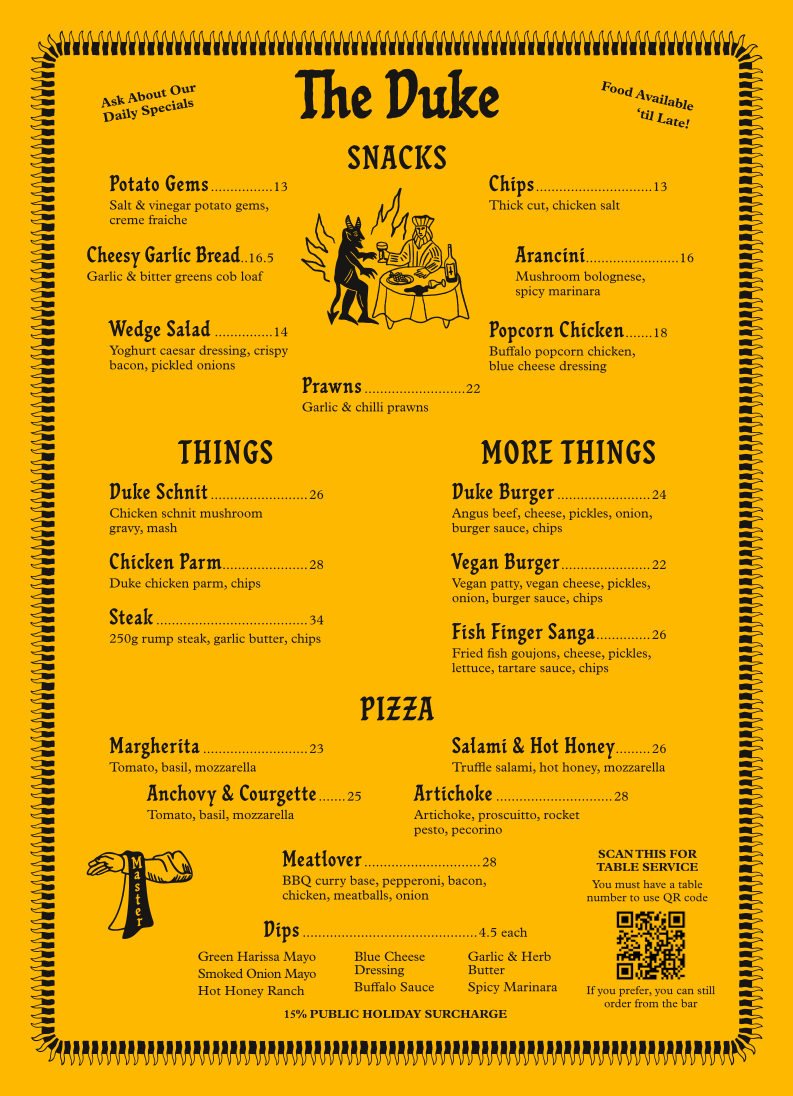 Menu, The Duke of Enmore
