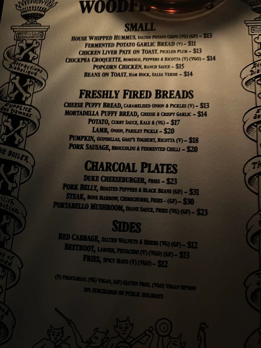 Menu, The Duke of Enmore
