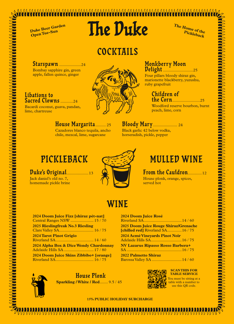 Menu, The Duke of Enmore