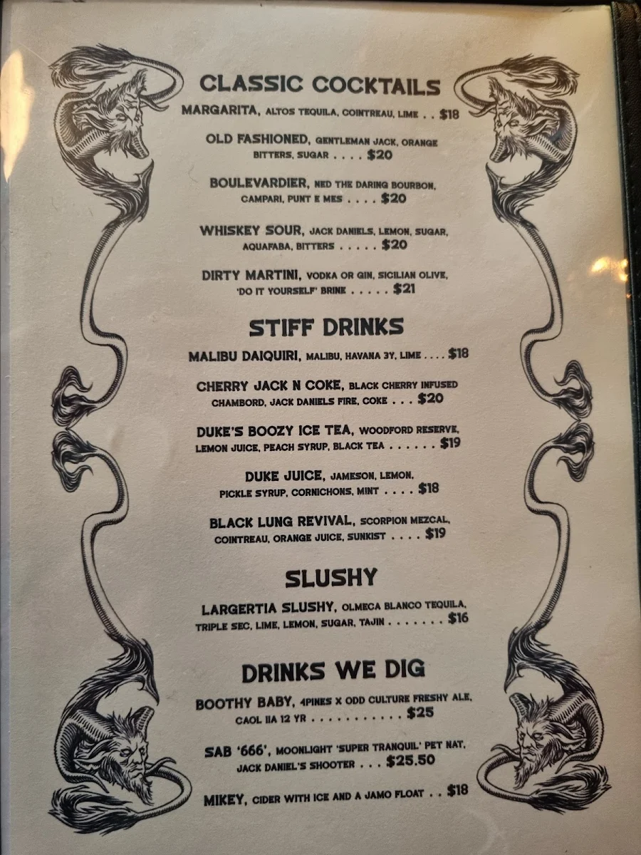 Menu, The Duke of Enmore