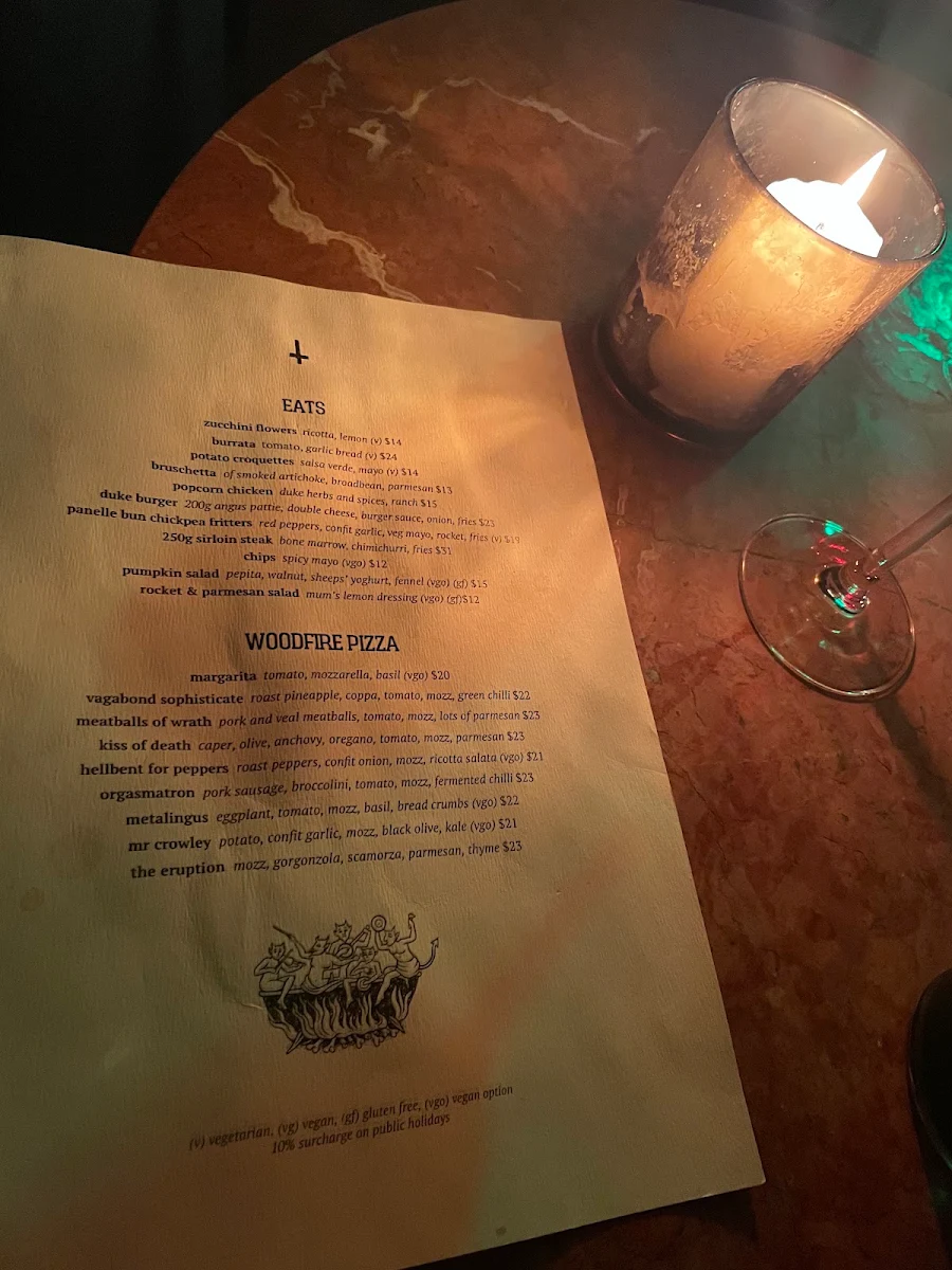 Menu, The Duke of Enmore