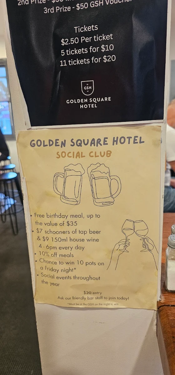 Menu, Golden Square Hotel