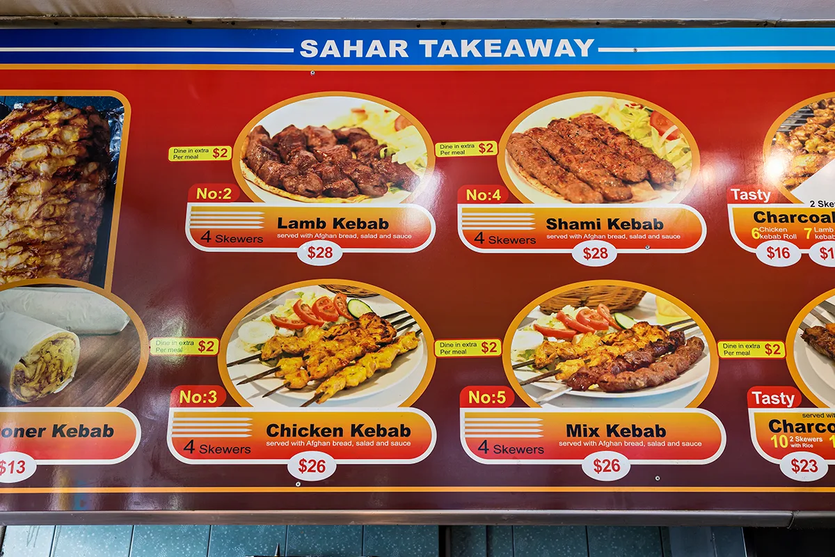 Menu, Sahar Takeaway Dandenong