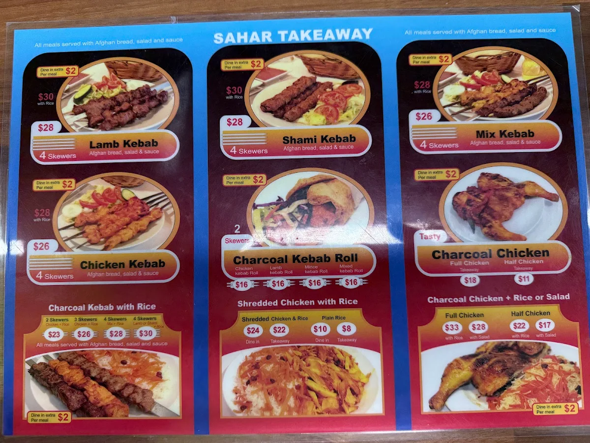 Menu, Sahar Takeaway Dandenong