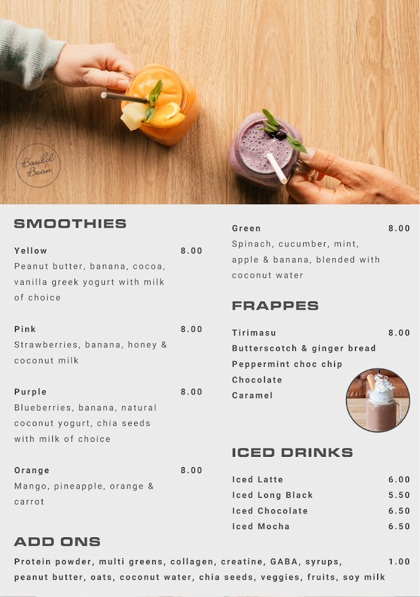 Menu, Bould Bean Cafe
