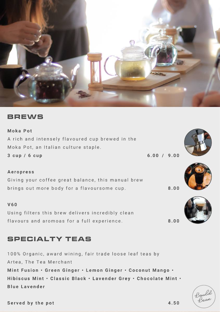 Menu, Bould Bean Cafe