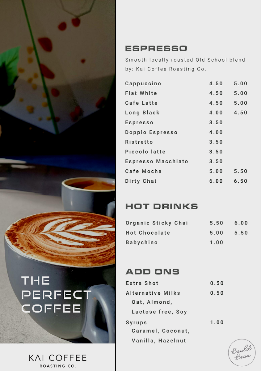 Menu, Bould Bean Cafe