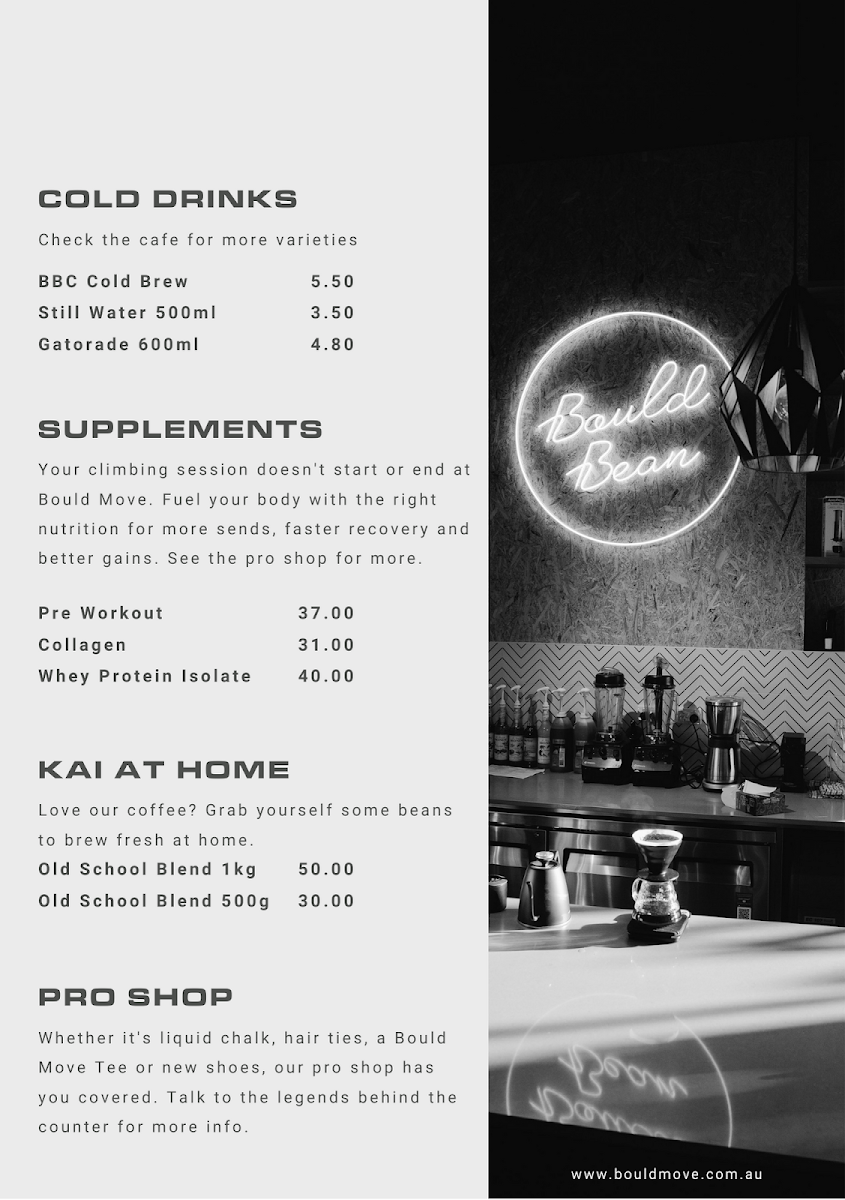 Menu, Bould Bean Cafe