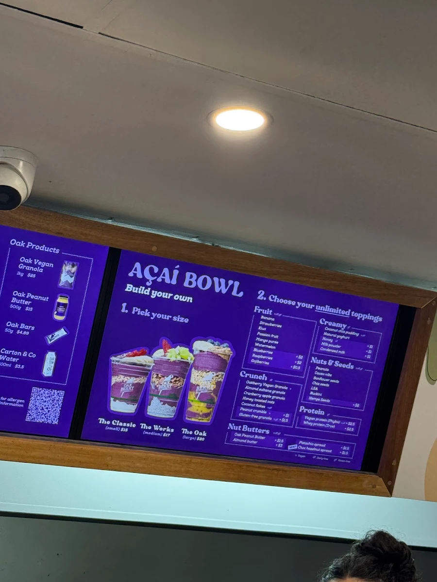 Menu, Oakberry Acai Circular Quay