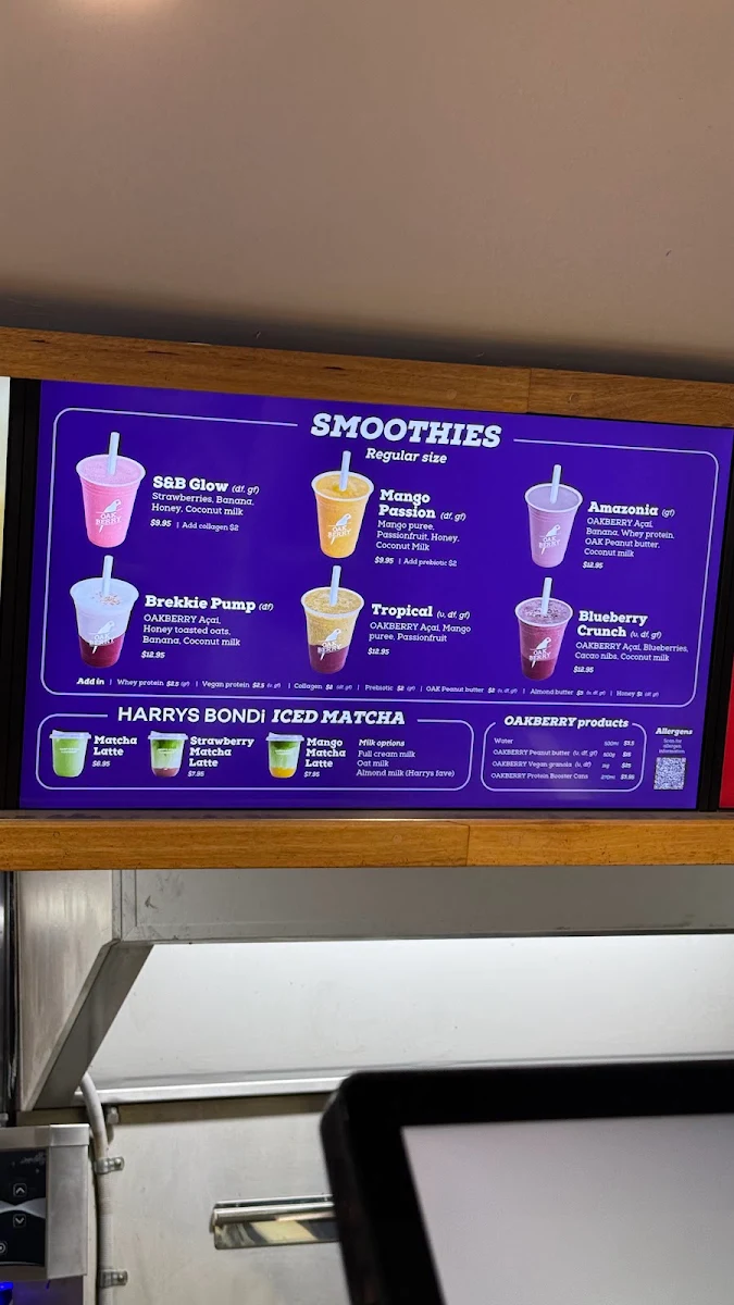 Menu, Oakberry Acai Circular Quay