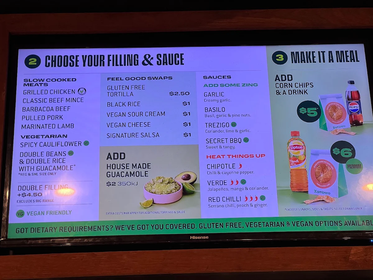 Menu, Zambrero Mandurah