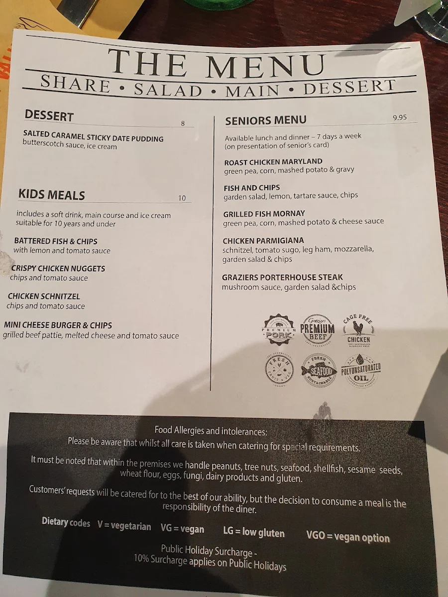 Menu, Seaford Hotel