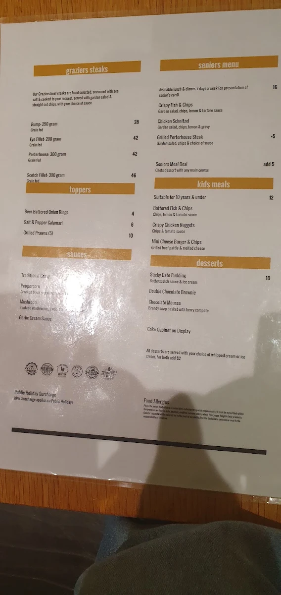 Menu, Seaford Hotel