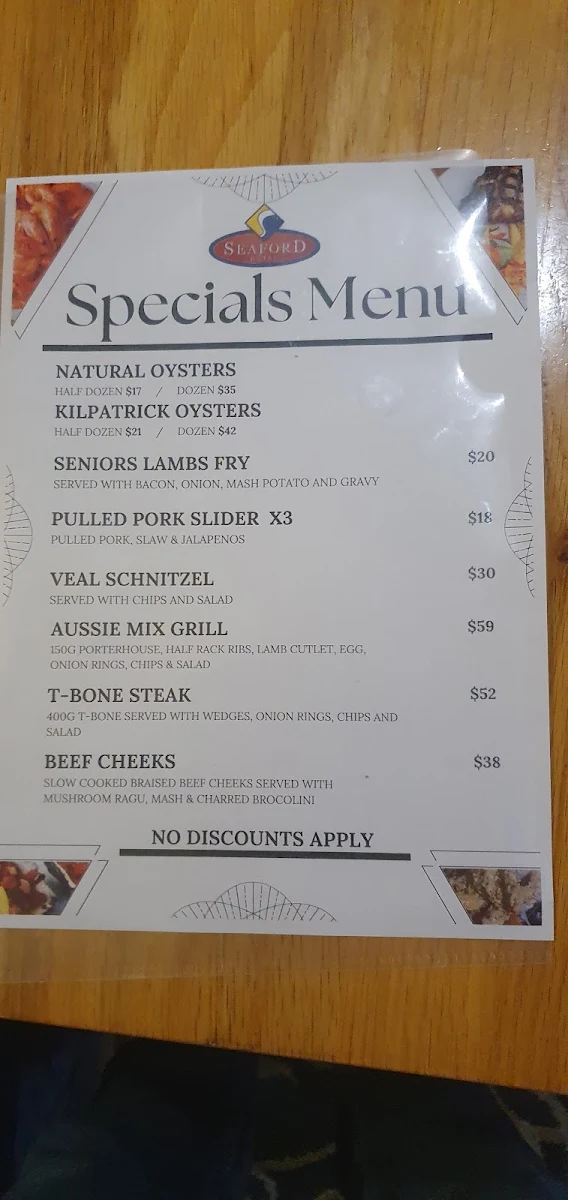 Menu, Seaford Hotel