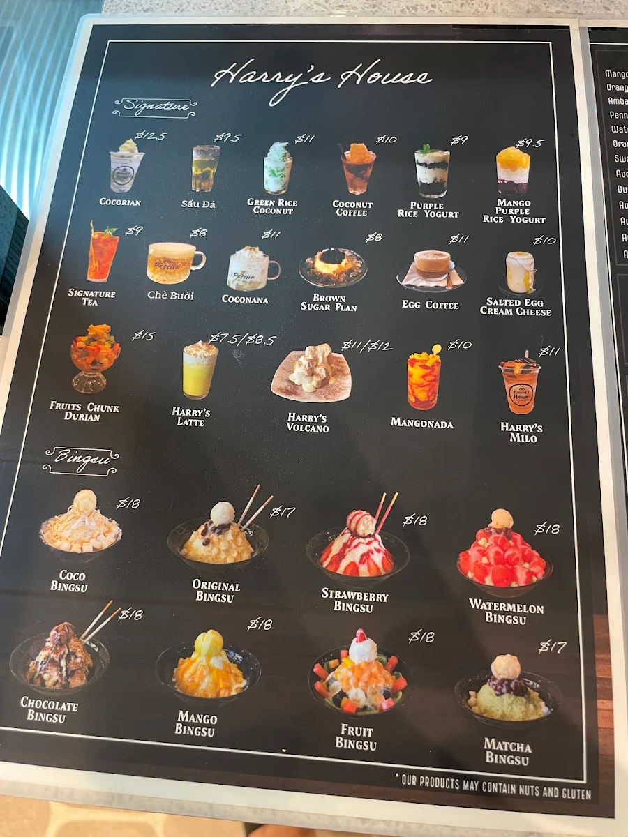 Menu, Harry's House Bankstown
