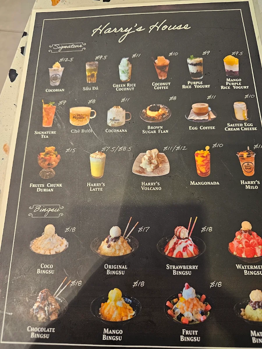 Menu, Harry's House Bankstown