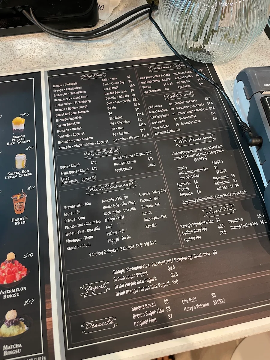 Menu, Harry's House Bankstown