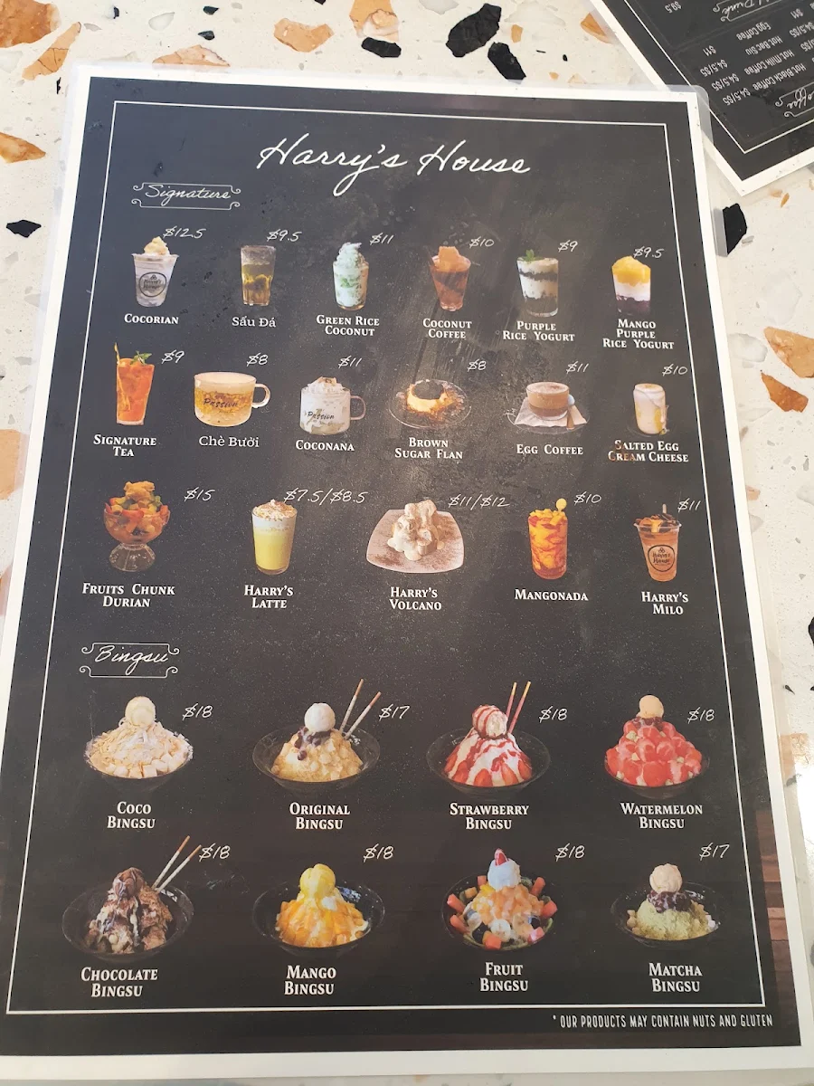 Menu, Harry's House Bankstown