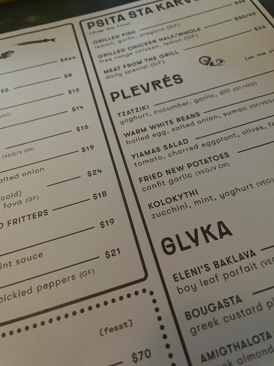 Menu, Yiamas Perth