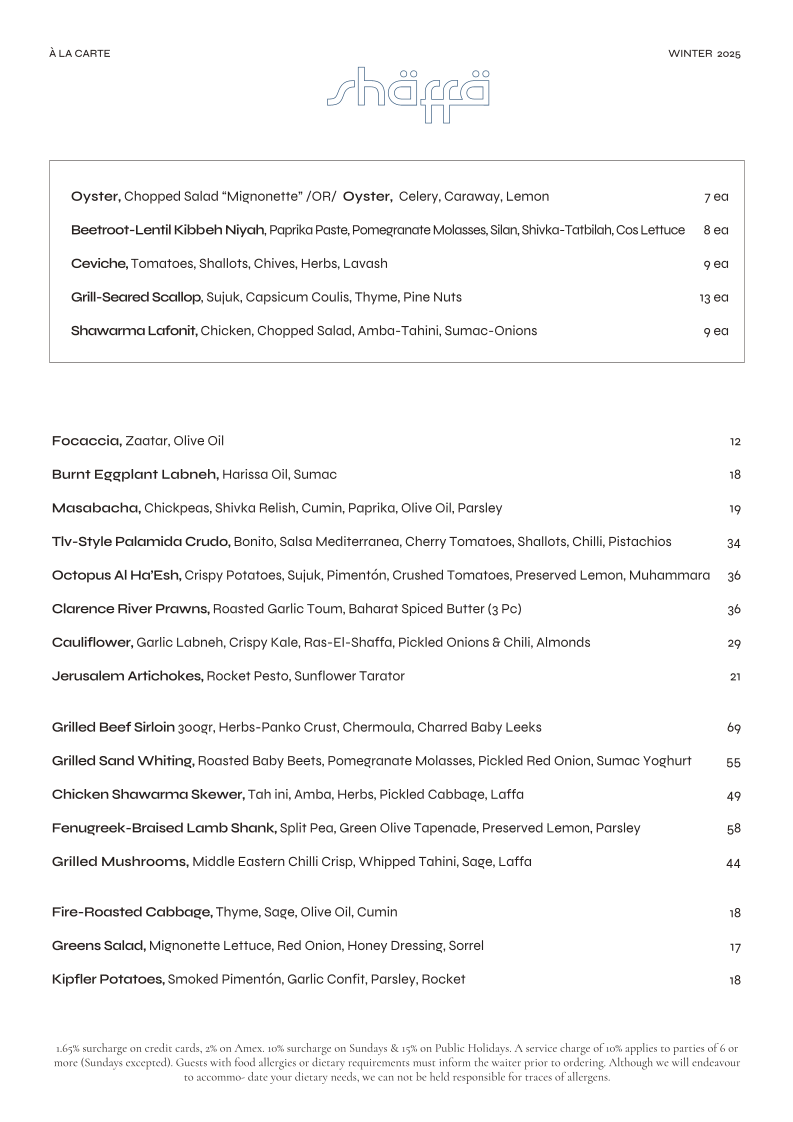 Menu, Shaffa
