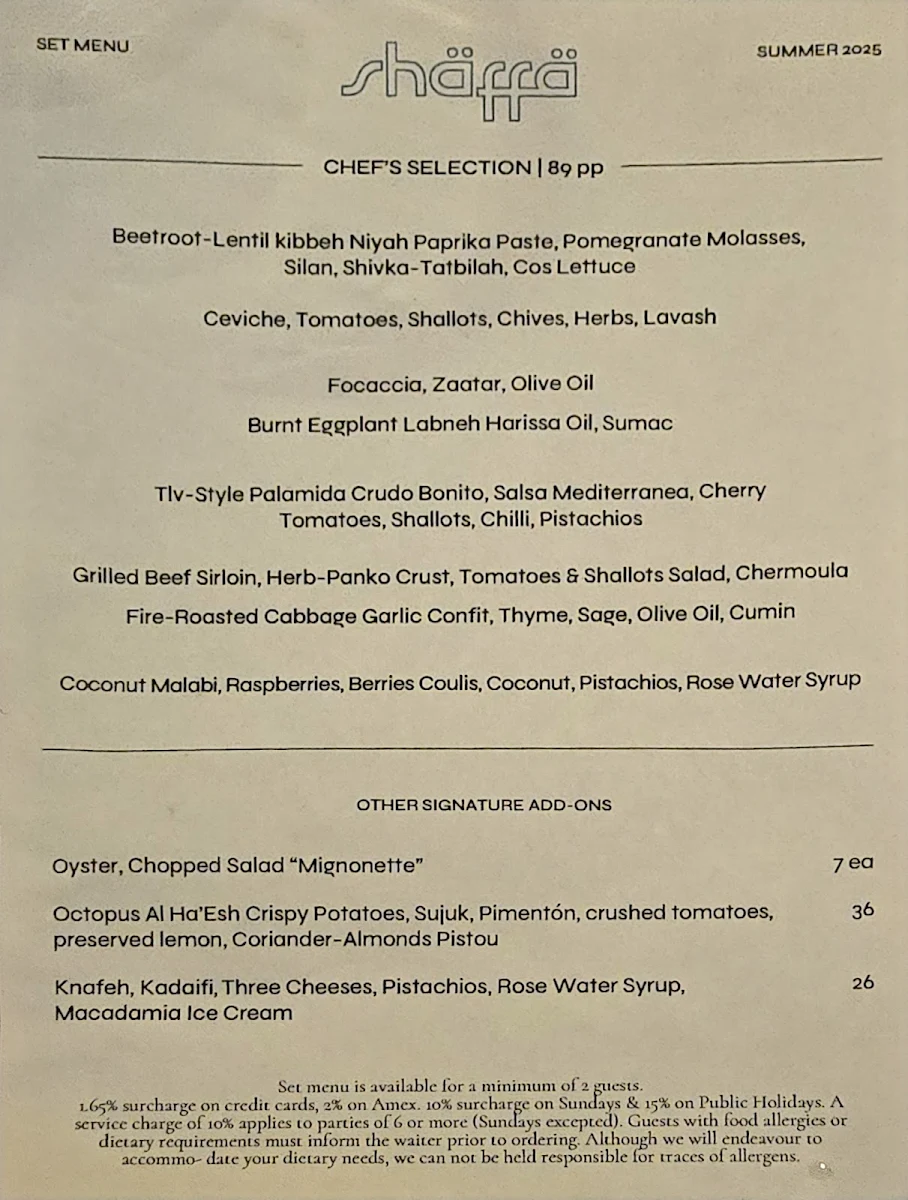 Menu, Shaffa