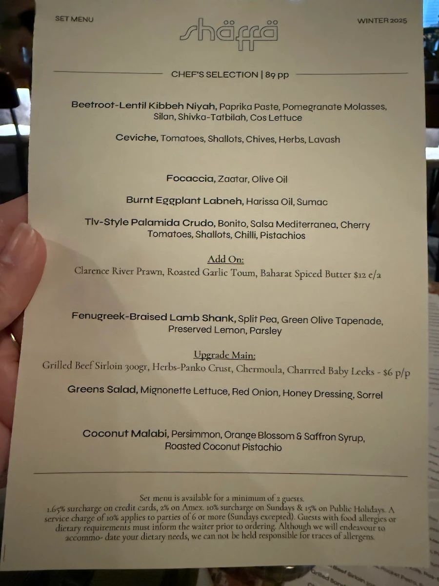Menu, Shaffa