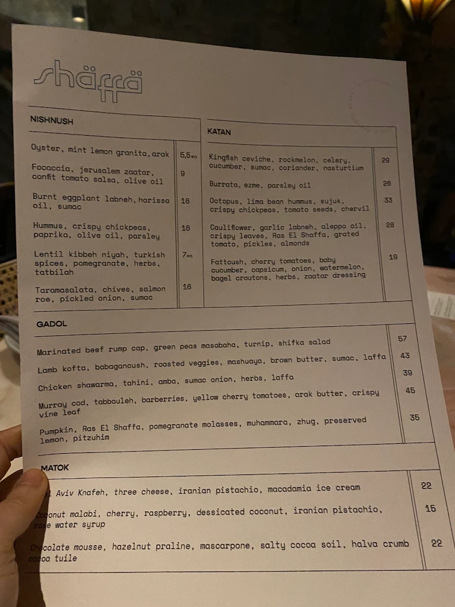 Menu, Shaffa