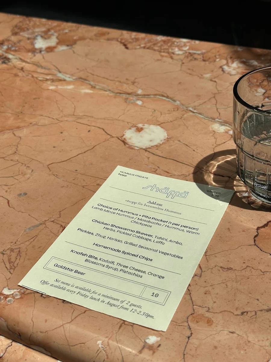 Menu, Shaffa