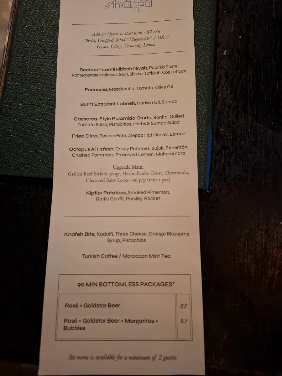 Menu, Shaffa