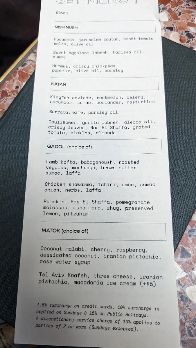Menu, Shaffa