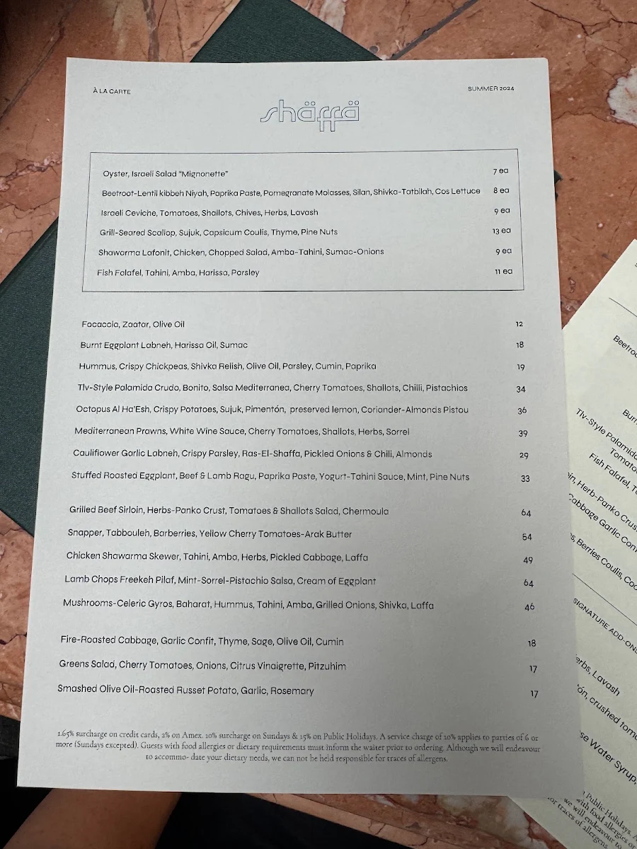 Menu, Shaffa