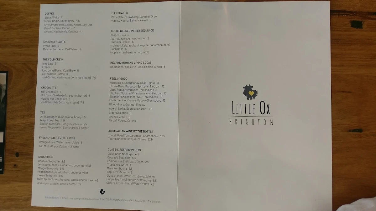 Menu, The Little Ox