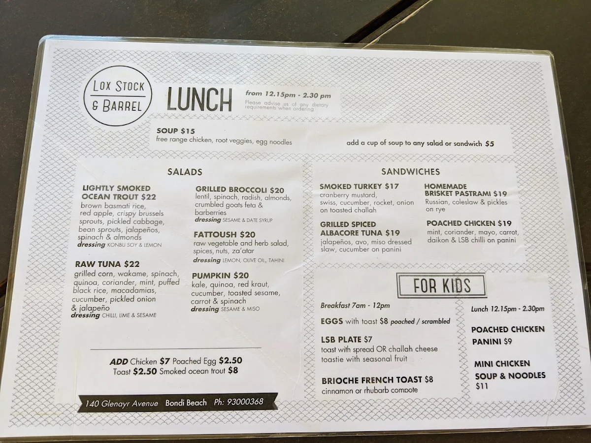 Menu, Lox Stock & Barrel