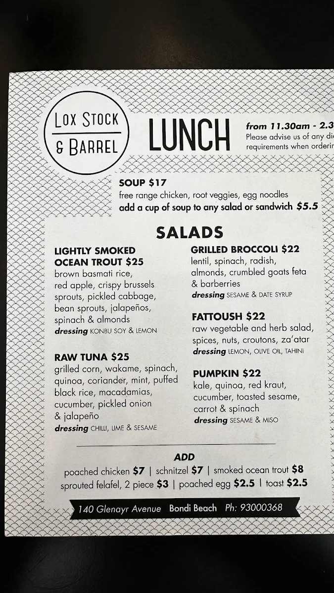 Menu, Lox Stock & Barrel