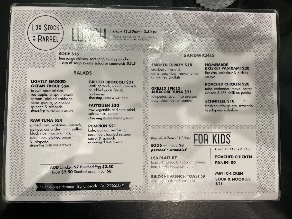Menu, Lox Stock & Barrel