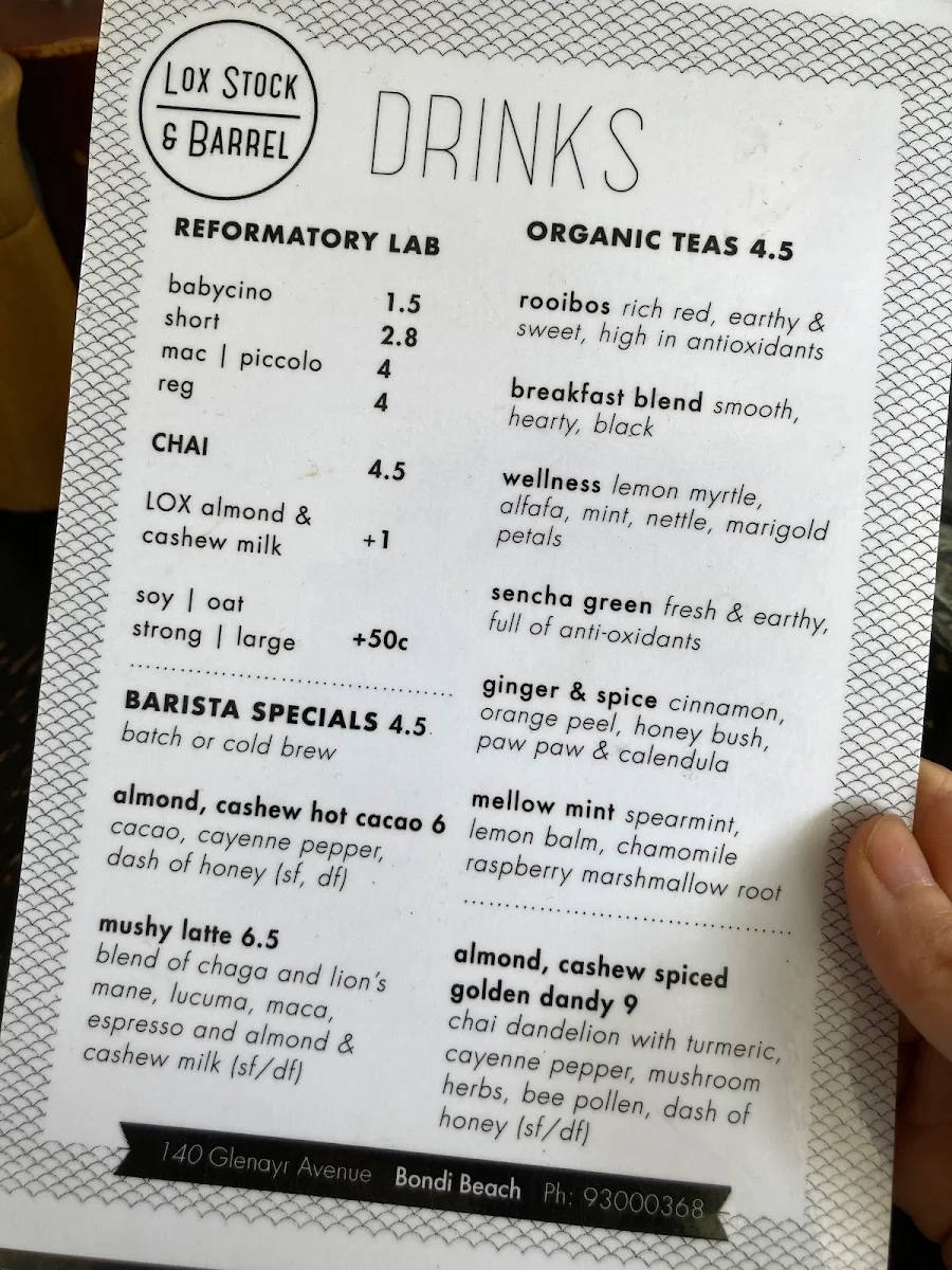 Menu, Lox Stock & Barrel
