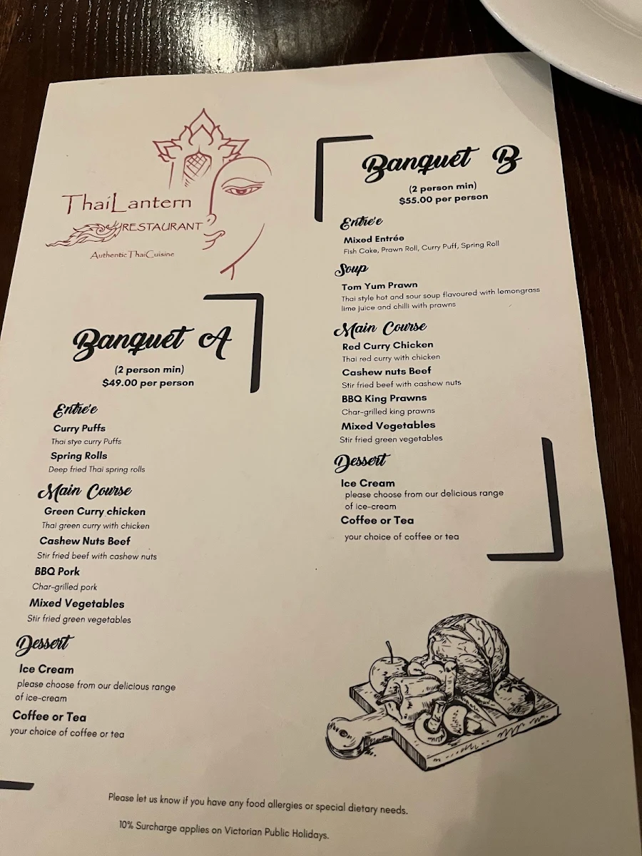 Menu, Thai Lantern Restaurant