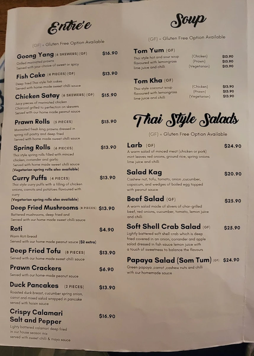 Menu, Thai Lantern Restaurant