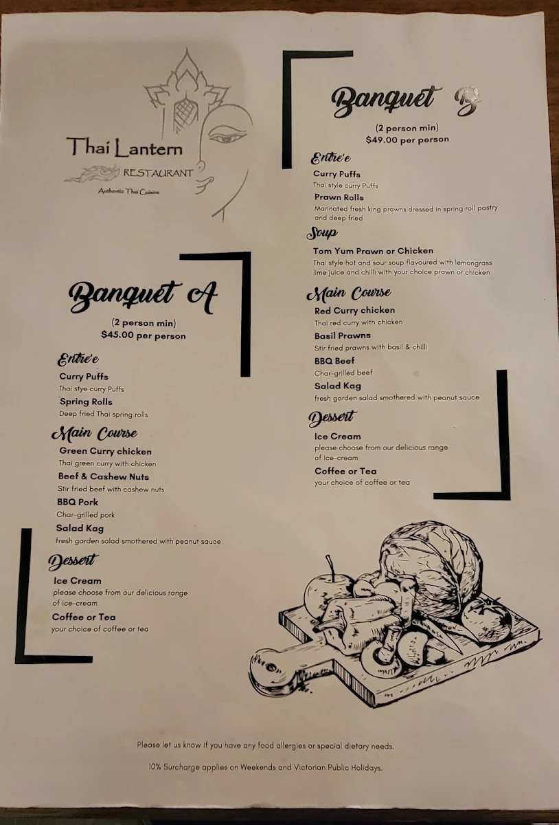 Menu, Thai Lantern Restaurant