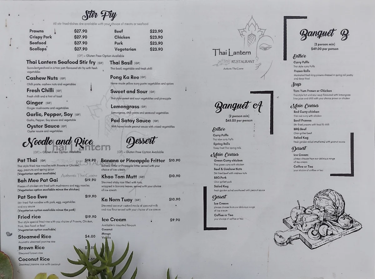 Menu, Thai Lantern Restaurant