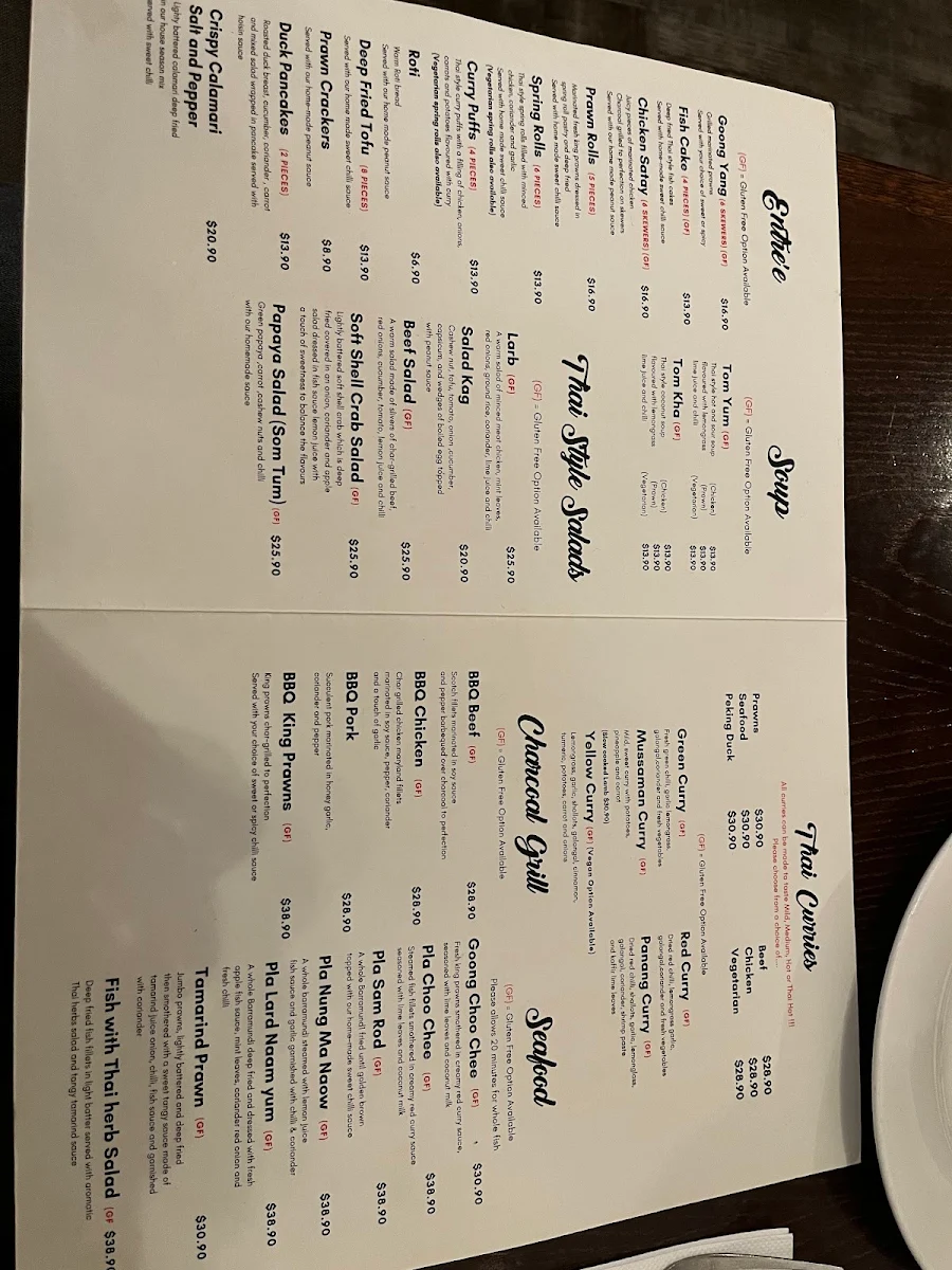 Menu, Thai Lantern Restaurant