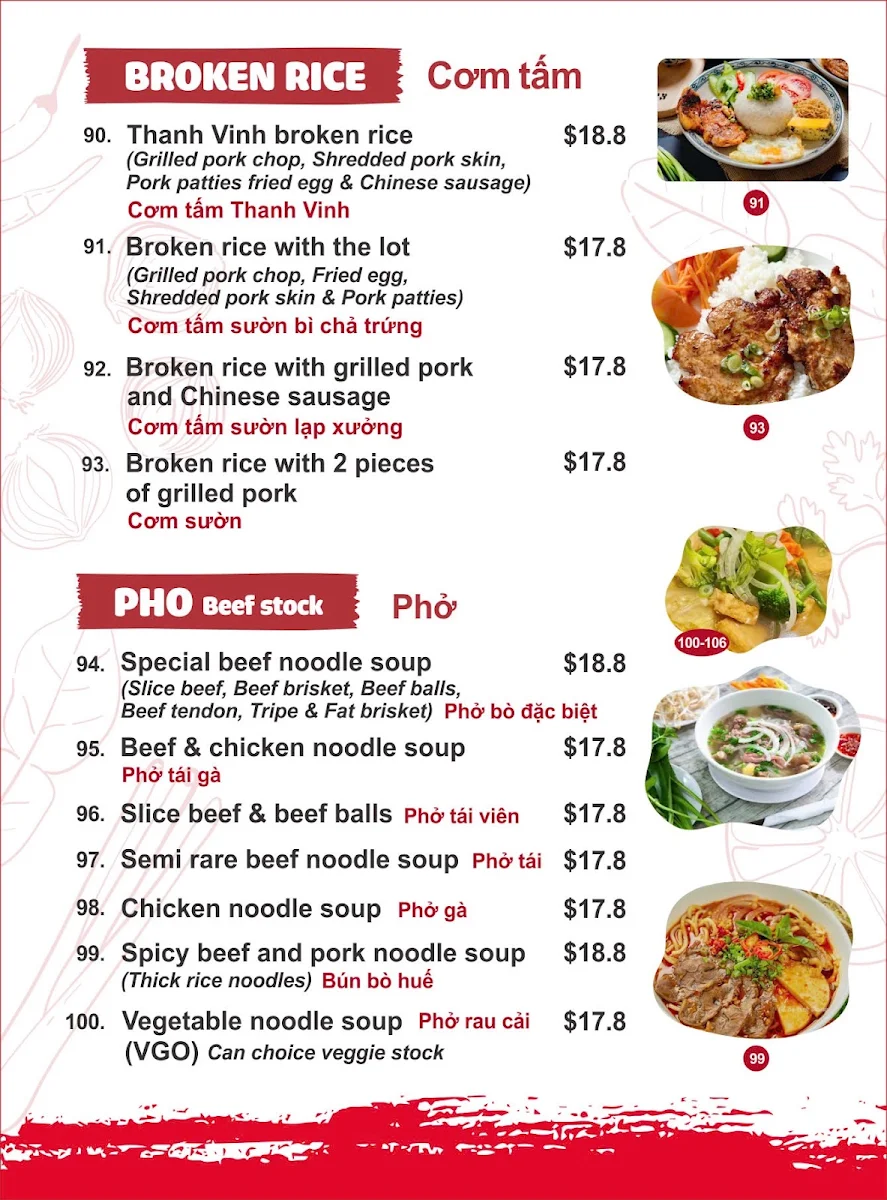 Menu, Thanh Vinh